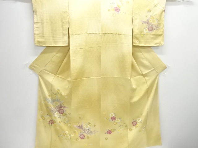 JAPANESE KIMONO / HOMONGI / SILK / EMBROIDERY / PEACOCK & KIKU & PEONY